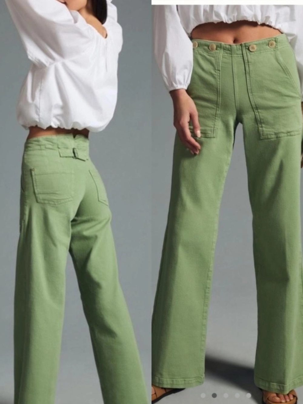 Green High-Rise Wide-Leg Utility Pants